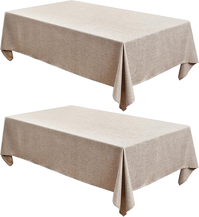 Fitable Linen Textured Tablecloths 2 Pack, Faux Burlap Rectangle Table Clothes for 6 Foot Tables, Rustic Table Covers for Buffet, Banquet, Kitchen Dining, Party, Farmhouse (Nature, 54 x 108 Inch)