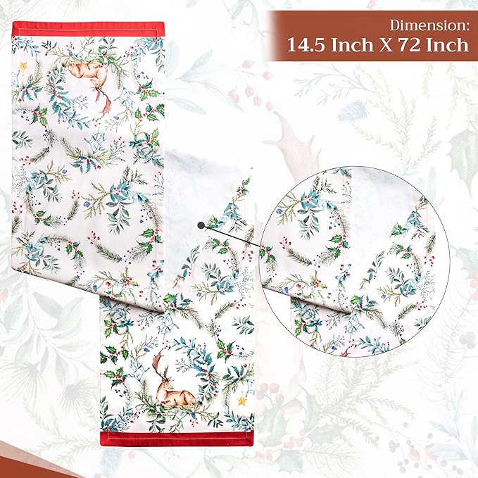 Maison d' Hermine Table Runner 100% Cotton Single Layer Table Runners 72 inches Long for Thanksgiving Christmas Decorations Home Kitchen Dining Party Wedding (Holly Time, 14.5" x 72")