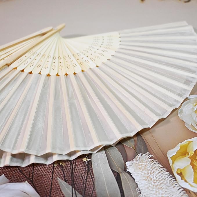 25 Pcs Personalized Cream Hand Fans for Wedding, Custom Engraved Silk Fans Folding Hand Fans, Summer Wedding Fans, Custom Wedding Party Favor Bridal Shower Gifts Baby Shower Favors