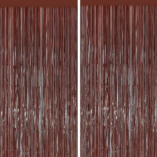 2PCS Coffee Foil Fringe Backdrop Curtains, Brown Tinsel Streamers Birthday Party Decorations, Fringe Backdrop for Graduation, Baby Shower, Gender Reveal, Disco Party Bachelorette Xmas Party Decors