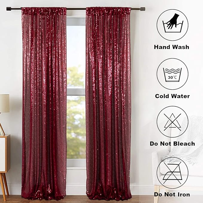 ShinyBeauty Burgundy Sequin Curtain Backdrop 2 Panels 4FTx8FT Photo Curtain Backdrop Curtain Panels 96 Inches Long -190522E