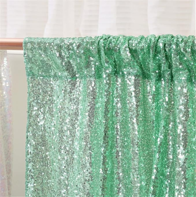 Poise3EHome Mint Green Sequin Backdrop Curtain,4 Panels 2FTx8FT Glitter Background for Party Birthday Party Baby Shower Wedding Christmas Thanksgiving Halloween Holiday Festival Decor