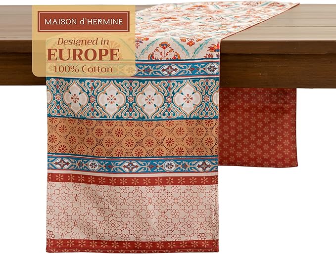 Maison d' Hermine Table Runner 100% Cotton Double Layer Table Runners 108 inches Long for Thanksgiving Christmas Decorations Home Kitchen Dining Party Wedding (Romane, 14.5" x 108")
