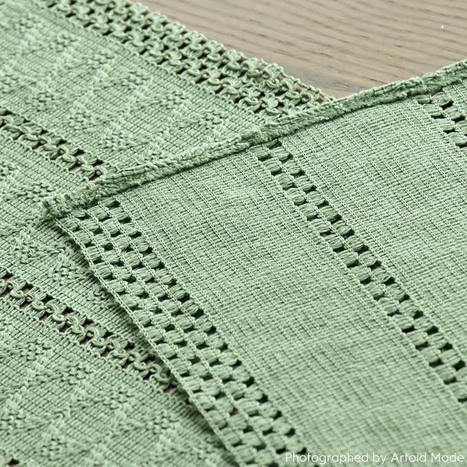 Artoid Mode Light Green Farmhouse Woven Rustic Hollow Table Runner, Seasonal Holiday Hollow Kitchen Dining Table Decoration for Home Party Decor 12x48 Inch