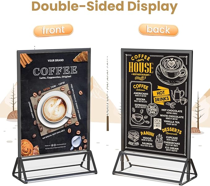 Acrylic Sign Holder 8.5X11 Black Picture Frame Double-Sided Acrylic Frames for Wedding Table Numbers Photo Frames Flyers Menu with Removable Sticky Dots-6 Pack