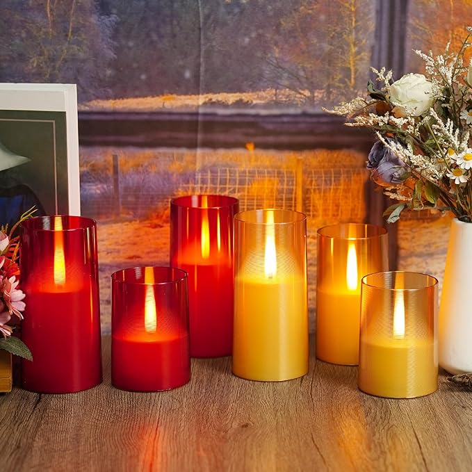 Flameless LED Candles, Upgraded Realistic Flickering Flame Pillar Battery Operated Candles with Remote Timer, Acrylic Electric Set of 3 for Home Decoration and Holiday Celebrations（Red）