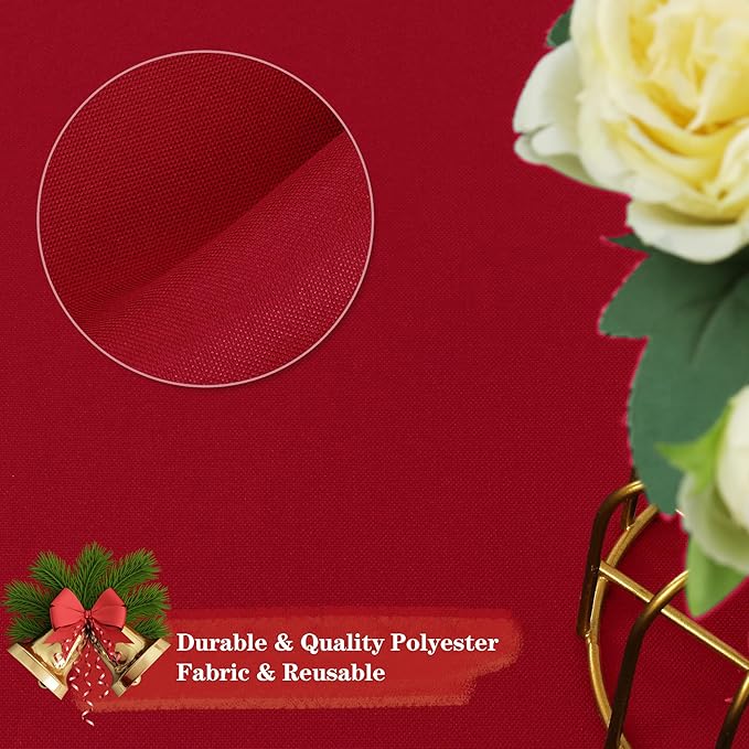 sancua 6 Pack Christmas Red Round Tablecloth 90 Inch, Stain and Wrinkle Resistant Table Cloth - Washable Polyester Decorative Fabric Table Cover for Dining Tables, Buffet Parties and Camping