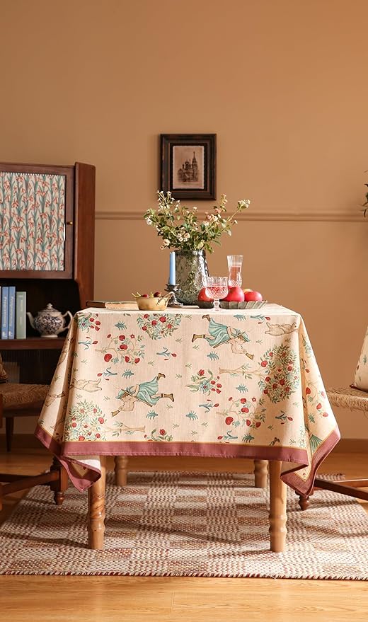 patdrea Designer Beige Rectangle Small Tablecloth,Vintage Italian Durable Linen Trees Pattern Table Cloth,Decor Table Cover Cloth for Kitchen Dining,Christmas,Thanksgiving,55"x71"-Tatiana a