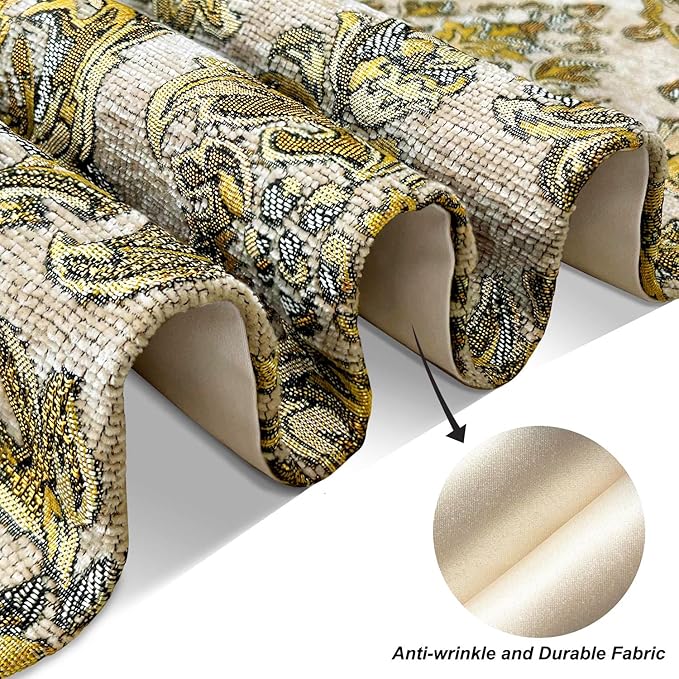 Large Dinner Room Table Runner Jacquard Chenille Luxury Floral Tablecloths Beige (13*120 inch)