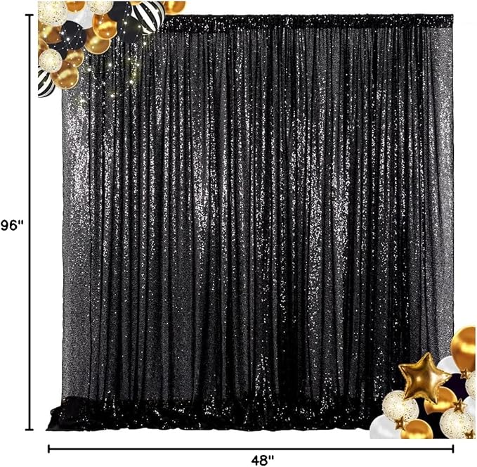 ShinyBeauty 4FTx8FT Black Sequin Backdrop,Sequin Photo Booth Backdrop,Sparkling Photography Prop Shimmer Backdrop Curtain for Birthday Party Decoration