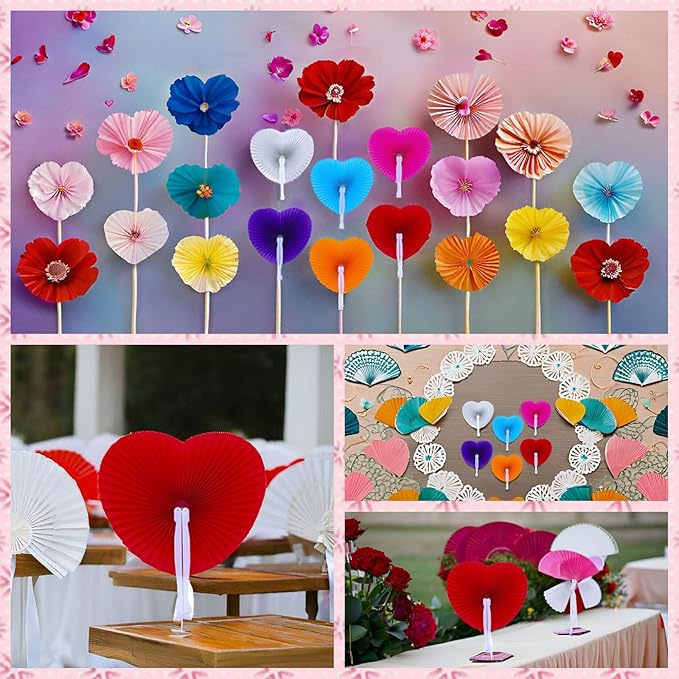 12 Packs Decorative Paper Folding Hand Fans Handheld,Purple Heart Foldable Wedding Fans Chinese and Japanese Fans Bulk for Bridal Guest Church Party Favors Dancing Birthday DIY