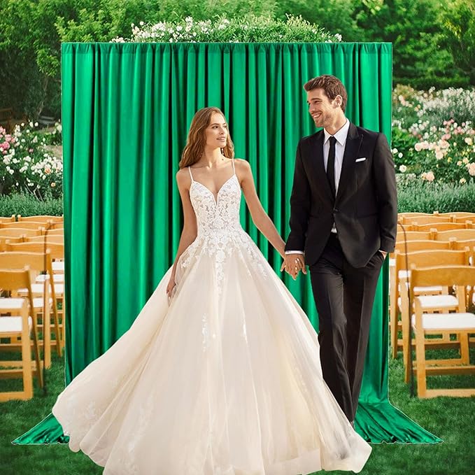 2 Panels Deep Green Backdrop Curtain, 10 x 10 Feet Background Curtains for Parties, Weddings, Baby Showers, Bachelorette Halloween, Christmas Birthday Party Photoshoot Backdrop Curtains Decorations