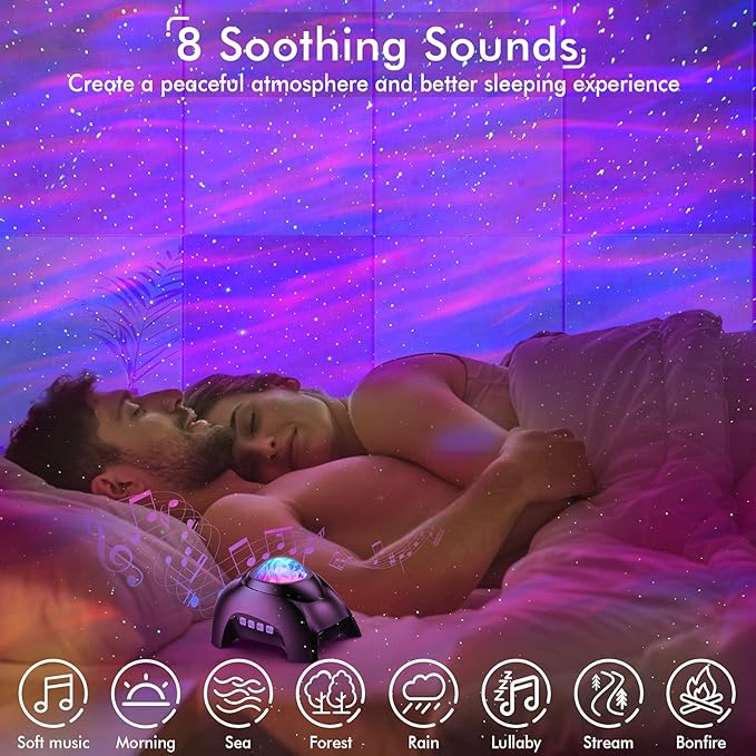 Rossetta Star Projector, LED Night Light Aurora Galaxy Projector with Bluetooth Speaker, White Noise, Timer and Remote for Room Decor, Gifts for Kids, Adults, Christmas, Birthday, Black