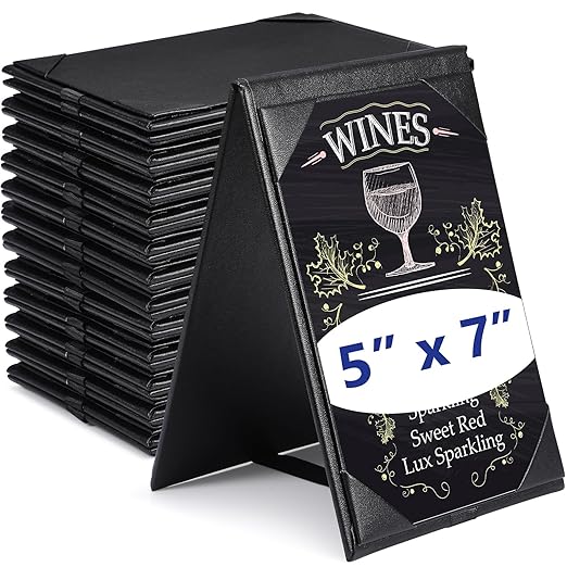 Gerrii Leatherette Table Tents Black PU Leather Menu Covers Bulk Double Sided Frame Sign Holders 2 Side Drink Dessert Menu Folders for Restaurant Coffee Cafe Bar Wedding Supplies(12 Pack,5 x 7 Inch)