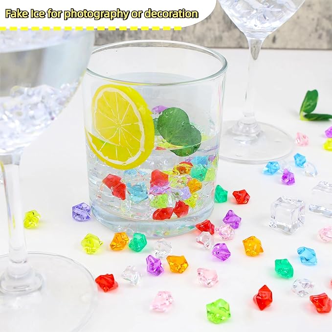 YATOJUZI 500pcs Fake Ice Cubes Yellow Acrylic Crushed Rocks Vase Fillers Plastic Diamonds Gems for DIY Party Wedding Centerpiece Table Scatter Prop Display 0.5" (Only Yellow)