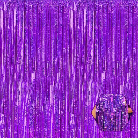 6 Pack Purple Foil Fringe Curtain Backdrop, 3.28Ft x 8.2Ft Metallic Tinsel Foil Fringe Streamer Curtains for Photo Booth, Birthday, Wedding, New Year Party Decorations