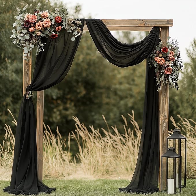 Wedding Arch Draping Fabric 6 Panels 28.7" x 20FT Black Sheer Chiffon Backdrop Drapes for Wedding Ceremony Birthday Party Bridal Shower Outdoor Decoration