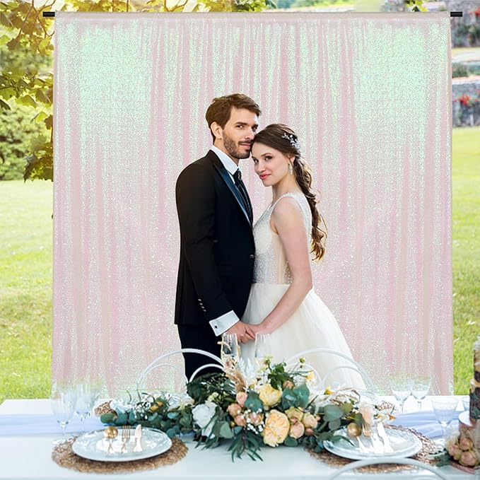 PartyDelight Sequin Backdrop Iridescent 6Ft x 8Ft Photograph Wedding Curtain Special Events