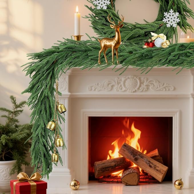 Artificial Norfolk Pine Garlands,Real Touch Artificial Greenery Garland for Table, Mantle, Wall,Indoor Outdoor Holiday Winter Christmas Decorations (4, 6FT)