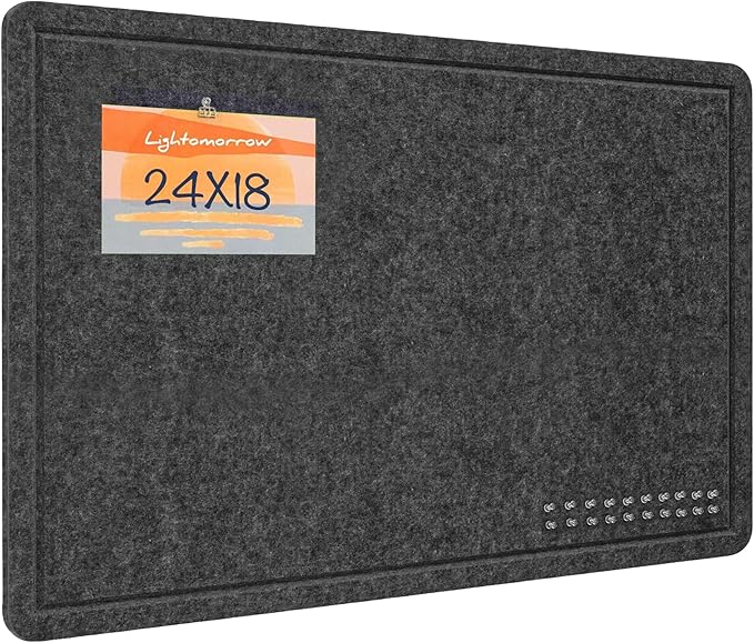 Bulletin Board, 24x18 inches Decorative Felt Pin Board, Cork Board Alternative for Wall, Foldable Photo Board Self-Adhesive Vision Board Mood Board with 20 Pushpins-Dark Gray