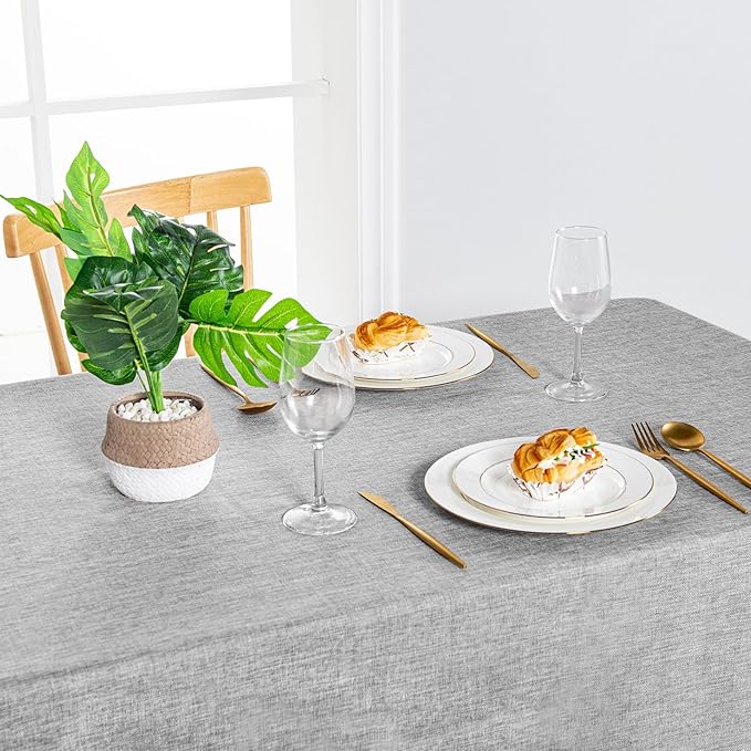 Hiasan Faux Linen Rectangle Tablecloth - Wrinkle and Stain Resistant Washable Table Cloth for Kitchen Dining Room Holiday Table Cover for Dinner, Light Grey, 70 x 120 Inch