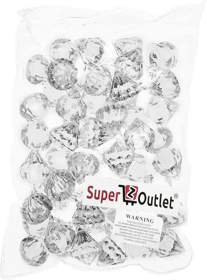 Super Z Outlet Acrylic Clear Ice Rock Diamond Crystals Treasure Gems for Table Scatters, Vase Fillers, Event, Wedding, Arts & Crafts, Birthday Decoration Favor (60 Pieces)