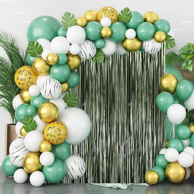 3 Pack 3.3 x 8.2 ft Matte Green Foil Fringe Backdrop Curtains, Tinsel Streamers Party Decorations, Fringe Backdrop, Door Shimmer for Graduation, Birthday Party