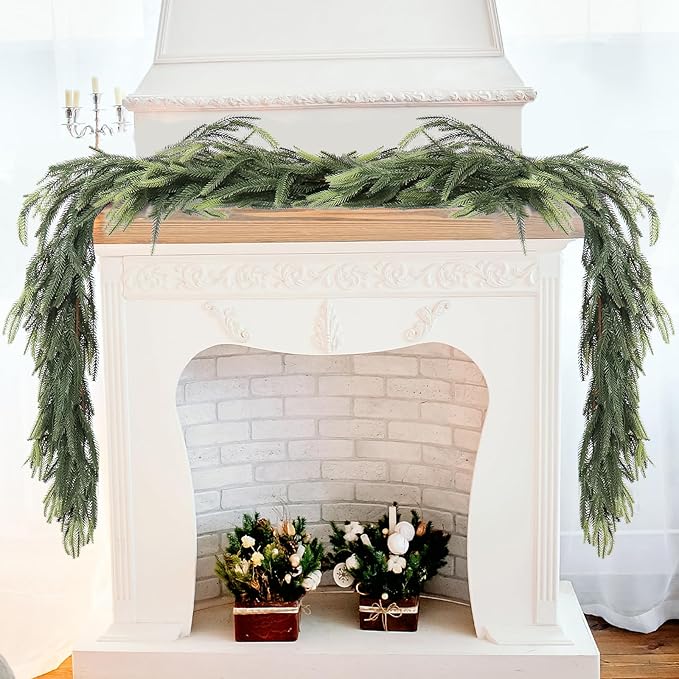MAKHOT 1-Piece 5.6Ft Artificial Pine Needle Garland, Real Touch Winter Pine Garland, Faux Christmas Garland for Table, Mantle, Wall, Indoor, Outdoor Christmas Decorations