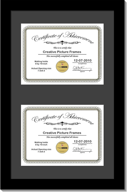 Creative Picture Frames 14X20Bk-B Black Vertical Double Diploma Frame With 2 Opening Black Matting | Holds 2-8X10-Inch Documents With Installed Wall Hanger
