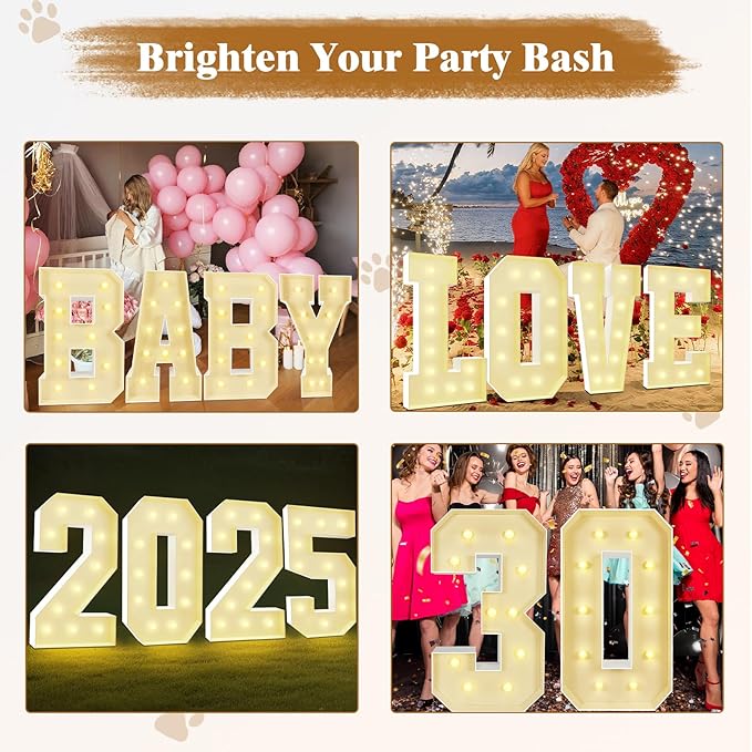 Marquee Light Up Letters: 4FT Large Decorative Signs for Party Decorations Baby Shower Birthday Wedding Engagement Anniversary, 4 Feet Tall Pre-Cut DIY Foamboard Letter N - Easy to Assemble