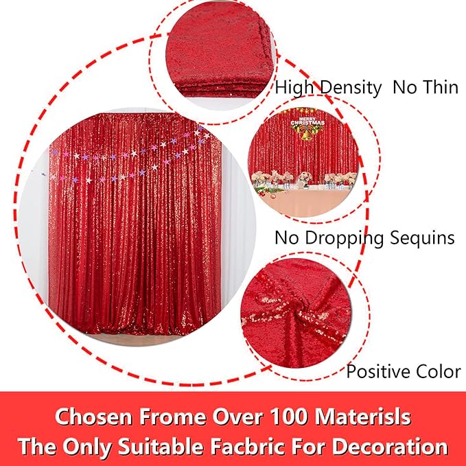 JYFLZQ Red Sequin Backdrop Curtains 2ft x 8ft 2 Panels Glitter Photo Booth Backdrops Sparkly Photography Background Drapes for Parties Wedding Bridal Showers