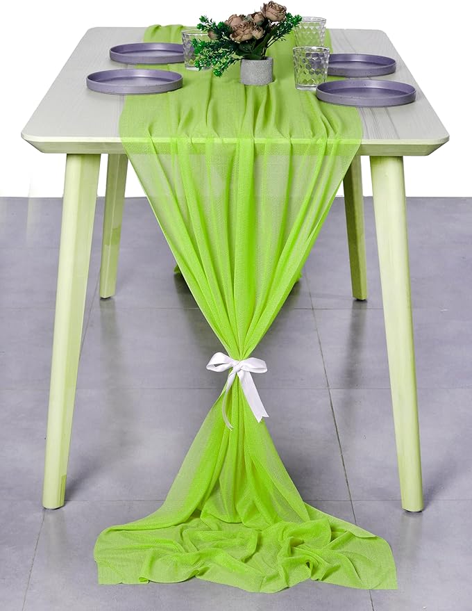 MDS Halloween Chiffon Table Runner - 25 Pack, 29 x 170 Inches, 14ft Each - Sheer Spooky Table Runners for Haunted House Parties, Trick-or-Treat Tables, Witchy Décor, Wedding & Events - Parrot Green