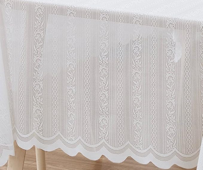 LinenZone Round Lace Tablecloth with Elegant Scalloped Bottom for Any Special Event Such as Wedding, Birthday Party, Baby Shower, Anniversary. Sits 4 to 6 People. (Linda 70 Round, Ivory)