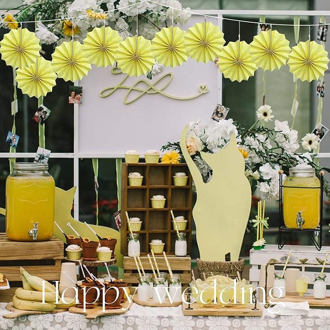 Yellow Hanging Paper Fans,Yellow Accessories Paper Decorations for Party,Color Party Decorations,Bee Themed Classroom Decor,8in Hanging Paper Fans 30 Color DIY Set （Light Yellow）