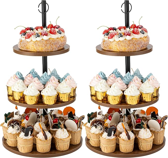 2 Packs Wooden Cupcake Stand, 3 Tier Large Cupcake Tower Stand 50 Cupcakes, Dessert Stand Cupcake Display Stand Cupcake Tower for Party, Wedding, Birthday, Farmhouse Decor