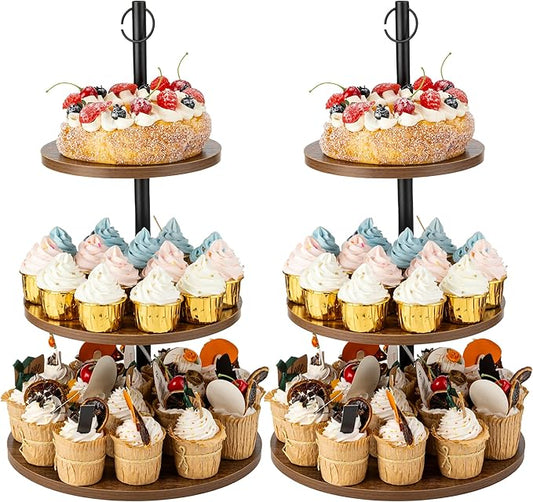 2 Packs Wooden Cupcake Stand, 3 Tier Large Cupcake Tower Stand 50 Cupcakes, Dessert Stand Cupcake Display Stand Cupcake Tower for Party, Wedding, Birthday, Farmhouse Decor
