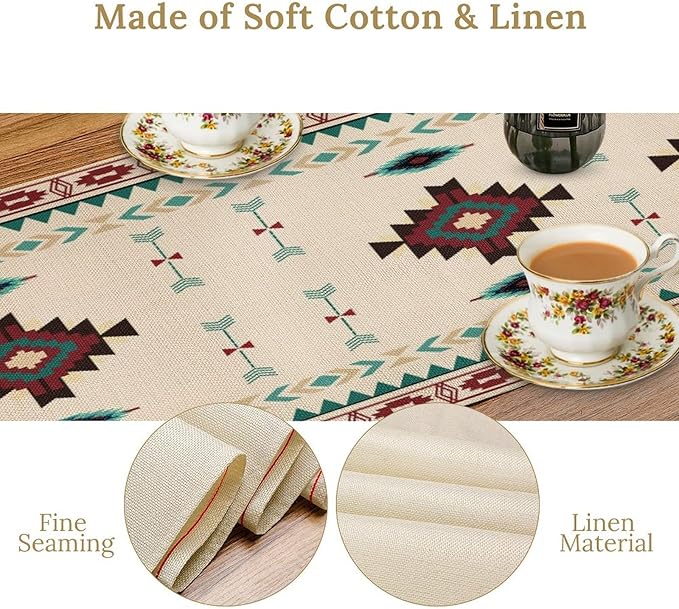 Aztec Table Runner Southwestern Native Vintage Geometric Pattern Table Runner Retro Country Table Dinner Decoration 13x120 Inch