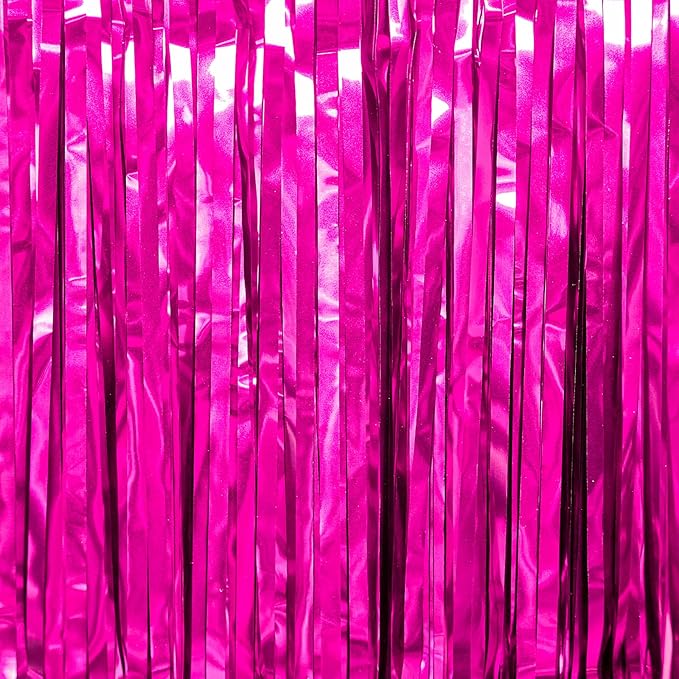 PartyWoo Hot Pink Foil Fringe Curtain Red Rose Streamers 3pcs 8.2ft Magenta Tinsel Backdrop Dark Pink Curtains for Birthday Barbie Theme Galentines Bachelorette Tequila Sunrise Party Decorations
