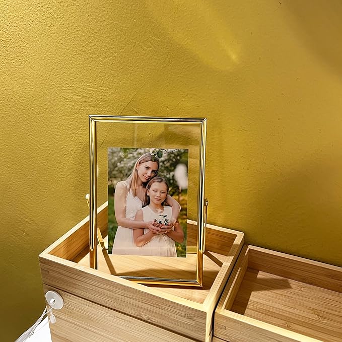 Gold Floating Frame, 4"x6", Vertical, For Picture 3.5x5, 2x3, 1x2, Small Tabletop Photo Frame, Classy Gift For Kids on Birthday