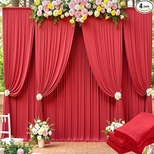 20ft x 15ft Red Wrinkle Free Backdrop Curtains for Parties,Silky Polyester Fabric Wedding Ceiling Drapes, 4 Panels 15ft Photo Back Drop Drapes for Baby Shower Photography Stage Background Cloth