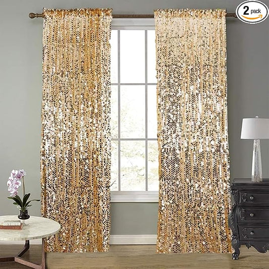 Gold Big Payatte Sequin 18MM Sequin Backdrop Drapes Curtains Panels,Fashion 9FTx9FT Backdrop for Thanksgiving Christmas Home Party Decoration Supplies