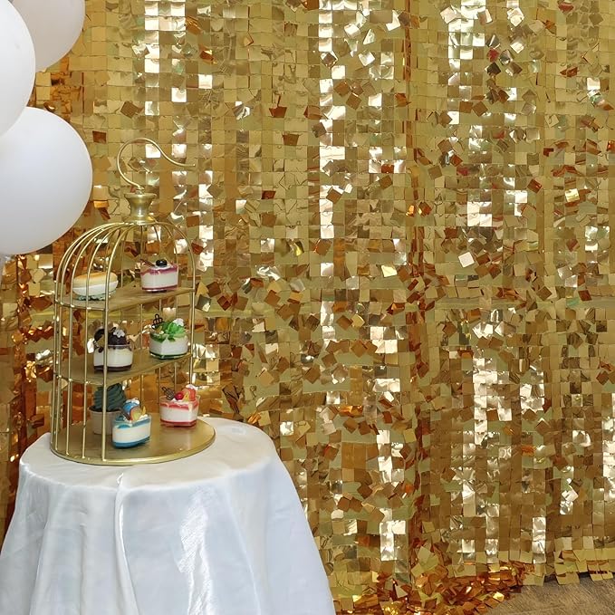 Gold Square Sequin Backdrop 8ft * 8ft 1 Panel, Shimmer Wall Backdrop Photobooth Props for Wedding, Anniversary, Birthday, Party Decorations