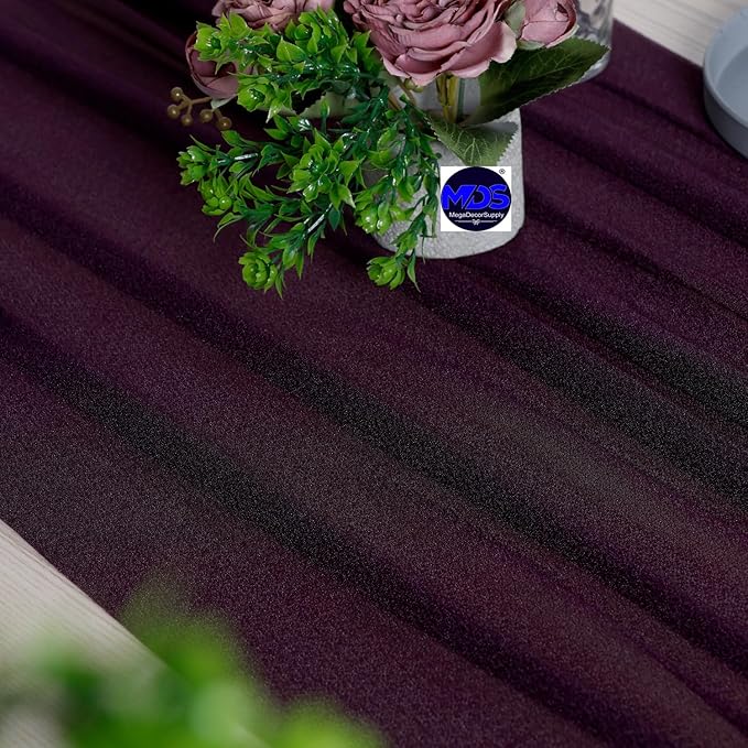MDS Halloween Chiffon Table Runner - 20 Pack, 29 x 170 Inches, 14ft Each - Sheer Spooky Table Runners for Haunted House Parties, Trick-or-Treat Tables, Witchy Décor, Wedding & Events - Eggplant