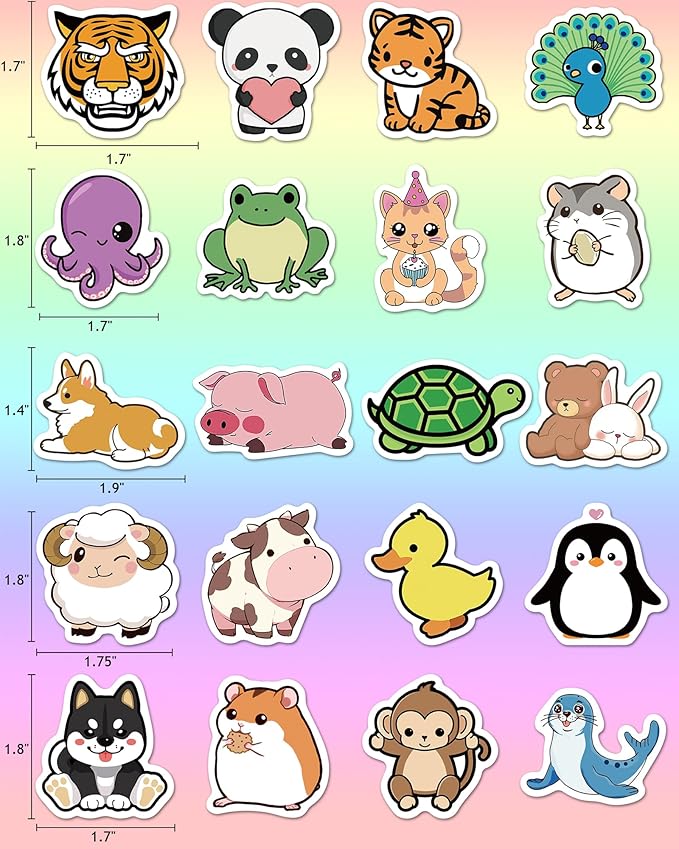 300 Pcs Animal Stickers for Kids, Cute Water Bottle Stickers for Kids Waterproof, Vinyl Laptop Kid Sticker Pack, Kid Classroom Prizes for Elementary Students