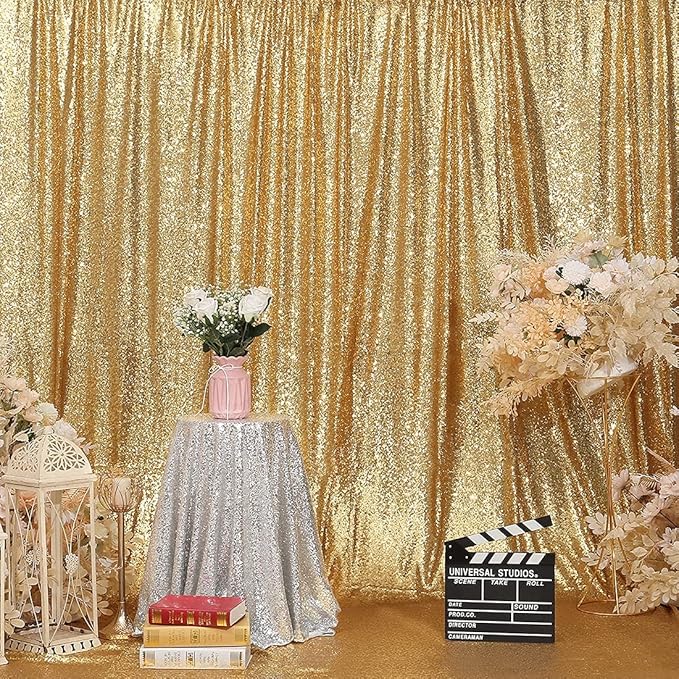 Poise3EHome Gold Backdrop Curtain, 6FT x 8FT Sequin Backdrop, Sequin Curtains for Party Wedding Sequence Backdrop