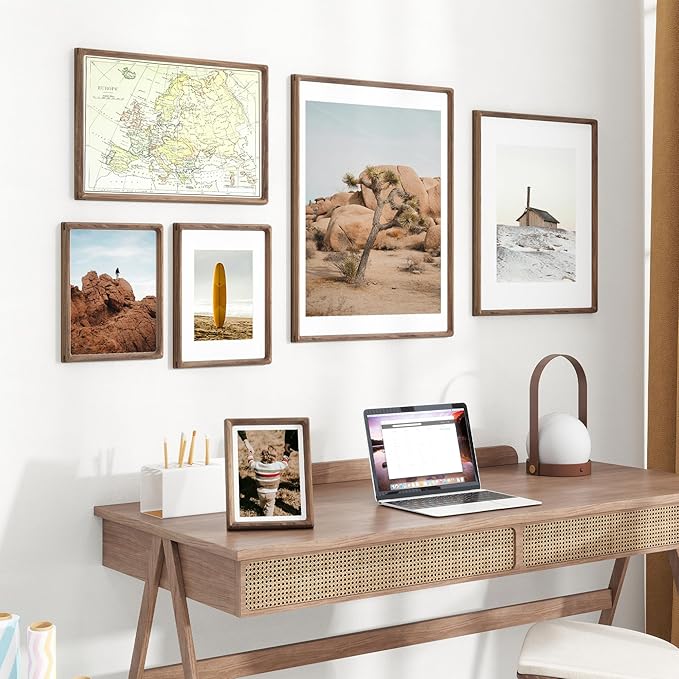 5x7 Wooden Picture Frames USA-Sourced Natural Walnut Wood Solid Wood Photo Frame Handcrafted Rounded Corner with Mat to 4x6 Picture Display with Real Glass Family Picture, Wedding Picture