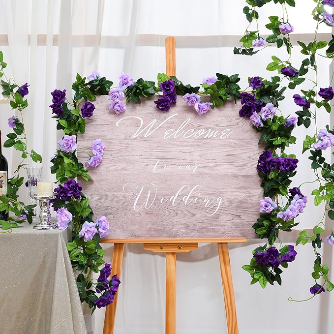 Floweroyal 6 Pack Artificial Flower Garlands 7.9FT Fake Rose Vines Silk Flowers Hanging Rose Ivy for Wedding Arch Party Home Garden Wall Decor (Purple)
