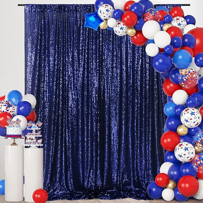 SquarePie Sequin Backdrop 6FT x 8FT Navy Blue Curtain Background for Wedding Party
