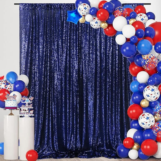 SquarePie Sequin Backdrop 6FT x 8FT Navy Blue Curtain Background for Wedding Party