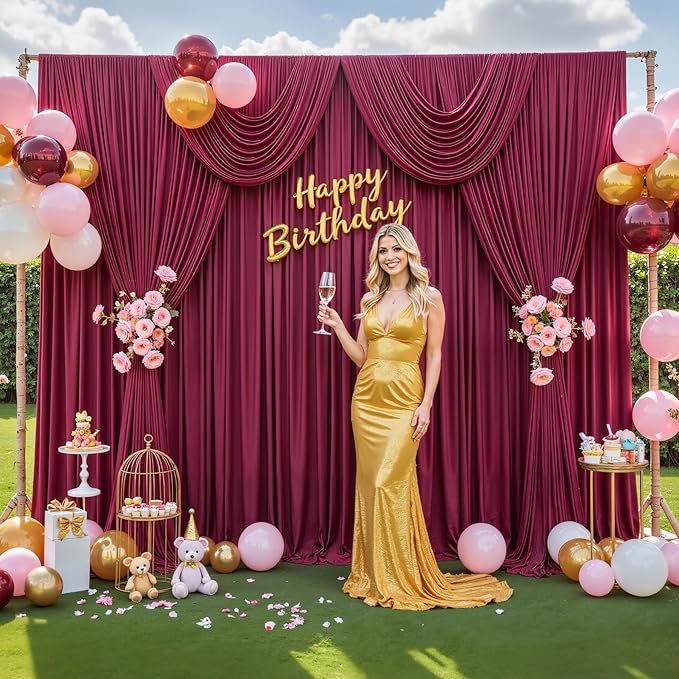 50ft x 12ft Burgundy Backdrop Curtains Wrinkle Free Backdrop Curtain for Wedding Parties Maroon Fabric Backdrops Drapes Back Drop Cloth Bridal Shower Stage Curtains Wedding Decorations for Reception